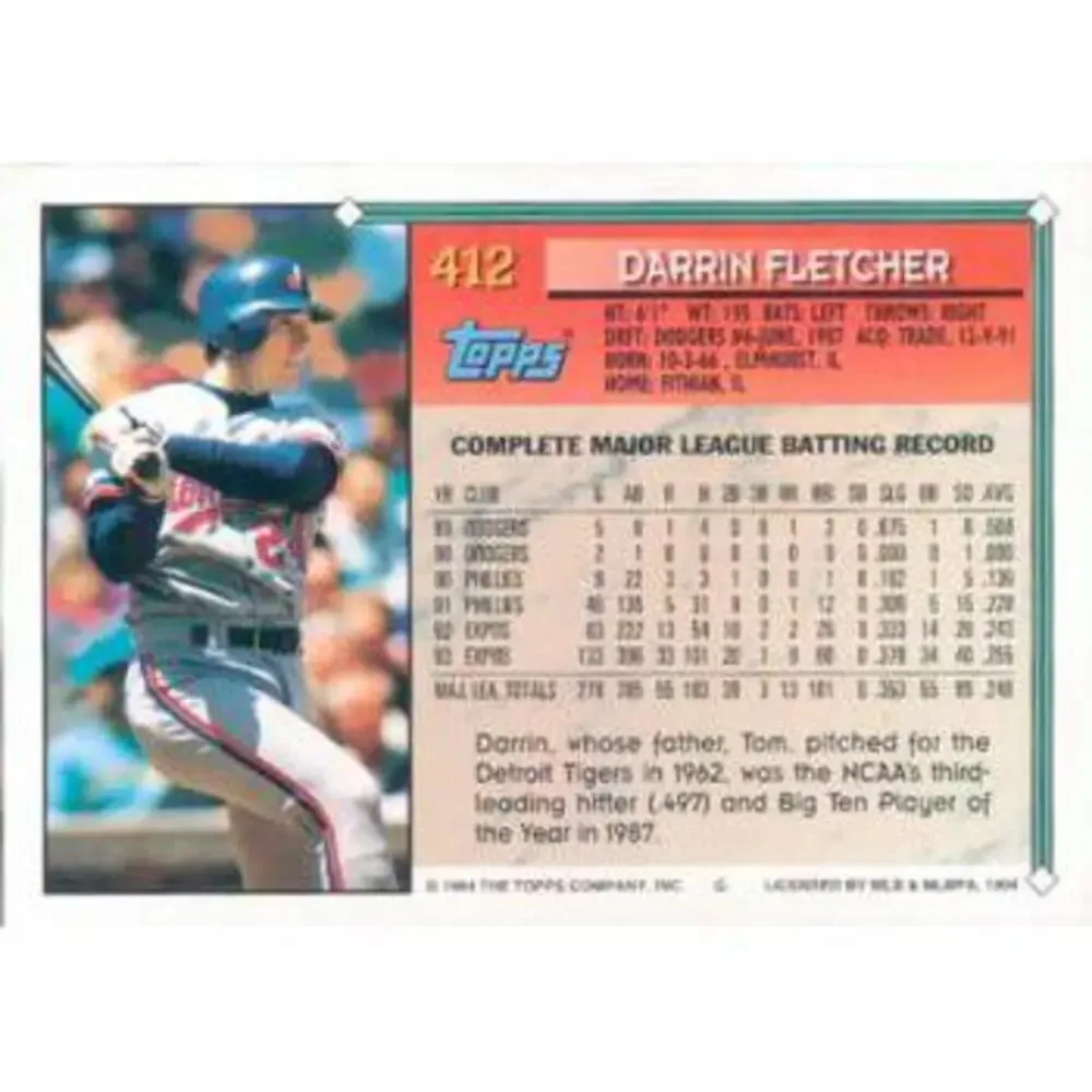 1994 Topps Darrin Fletcher # 412 Montreal Expos